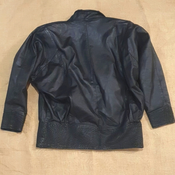 Size 12 80s vintage leather bomber jacket retro - Picture 9 of 9